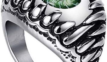 OAKKY Men’s Stainless Steel Retro Silver Black Gothic Dragon Claw Devil Evil Eyeball Biker Ring
