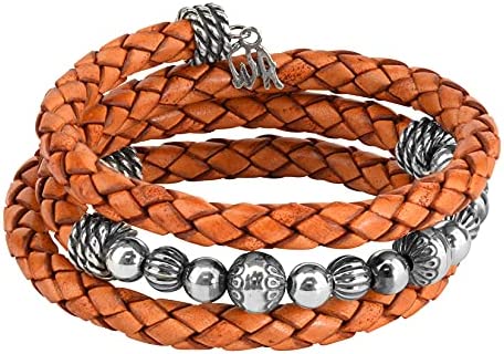 American West Sterling Silver Wrap Bracelet For Men & Women Silver Beaded Choice of Leather Color One Size Fits Most