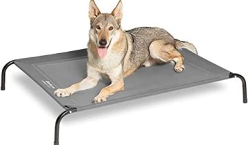 Bedsure Large Elevated Cooling Outdoor Dog Bed – Raised Dog Cots Beds for Large Dogs, Portable Indoor & Outdoor Pet Hammock Bed with Skid-Resistant Feet, Frame with Breathable Mesh, Grey, 49 inches