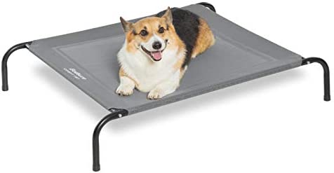Bedsure Medium Elevated Cooling Outdoor Dog Bed – Raised Dog Cots Beds for Medium Dogs, Portable Indoor & Outdoor Pet Hammock Bed with Skid-Resistant Feet, Frame with Breathable Mesh, Grey, 43 inches