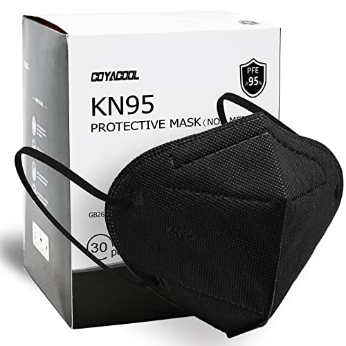 COYACOOL KN95 Mask 30Pcs Face Mask, Individually Packaged 5-Ply Breathable & Comfortable Safety Disposable Face Masks, Filter Efficiency≥95% Protection Against PM2.5,Dust Cup Dust Mask, Black