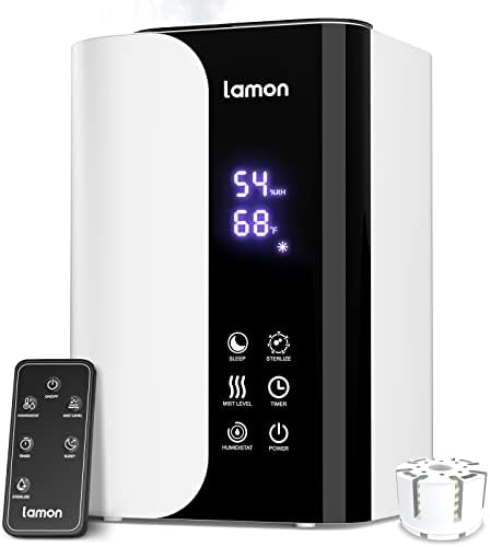 Lamon Cool Mist Humidifiers Bedroom, 6L Humidifier for Large Room Plants With UV & Filter, Top Fill Essential Diffuser, Quiet Sleep Mode for Baby Kids