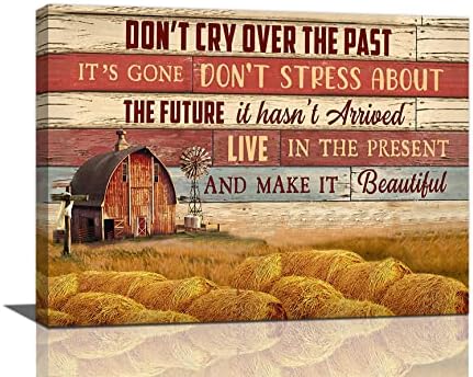 Country Barn Wall Art Farmhouse Windmill Old Barn Pictures Wall Decor Rustic Inspirational Canvas Print Painting Modern Home Framed Artwork Decorations For Bathroom Living Room Bedroom 12″X16″