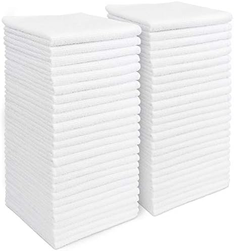 AIDEA Microfiber Cleaning Cloths White-50PK, Absorbent Cleaning Rags, Lint Free Cloth, Scratch-Free, Streak-Free Wash Cloth, Dish Towels White (11.5in.x 11.5in.)