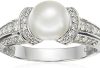 Amazon Collection Platinum Plated Sterling Silver Infinite Elements Cubic Zirconia Freshwater Cultured Pearl Ring