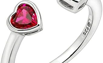 Amazon Collection Platinum-Plated Sterling Silver Infinite Elements Cubic Zirconia Pink and Ruby Color Open Heart Rings