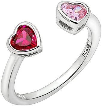 Amazon Collection Platinum-Plated Sterling Silver Infinite Elements Cubic Zirconia Pink and Ruby Color Open Heart Rings