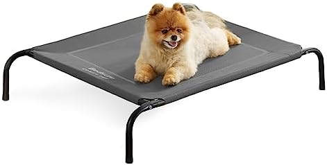 Bedsure Small Elevated Cooling Outdoor Dog Bed – Raised Dog Cots Beds for Small Dogs, Portable Indoor & Outdoor Pet Hammock Bed with Skid-Resistant Feet, Frame with Breathable Mesh, Grey, 35 inches