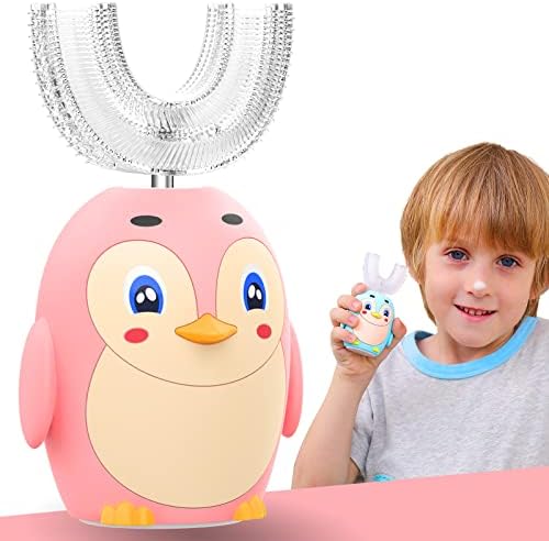AUITRONCARE Kids Electric Toothbrushes, Ultrasonic Toothbrush, IPX7 Waterproof & 3 Cleaning Modes, Lovely Cartoon Automatic Toothbrush Electric for Toddlers Children (2-6, Pink)