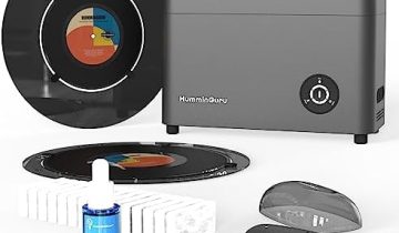 HumminGuru Vinyl Record Cleaning Kit (5-in-1) | Ultrasonic Vinyl Record Cleaning Machine with 7”&10” Record Adapters + S-Duo + Small Bottle + Water Filters + Premium Dust Cover