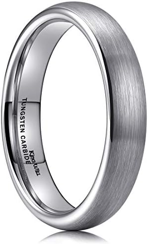 King Will Mens 2mm/4mm/6mm/8mm Black Matte Finish Tungsten Carbide Ring for Men Silver Domed Engagement Wedding Band Comfort Fit