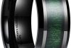 King Will NATURE 8mm Mens Black Tungsten Carbide Wedding Ring Green Wood Inlaid Mens Ring Comfort Fit