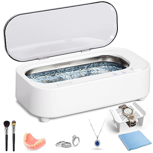 Ultrasonic Jewelry Cleaner Machine – 48Khz Silver Cleaner, Ultrasonic Cleaner Machine for Eye Glasses, Ring, Earring, Necklaces, Watch Strap, Makeup Brush, 304 Stainless Steel Tank with 12OZ