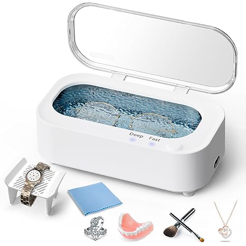 Ultrasonic Jewelry Cleaner Dental Pod-Deep Cleaning Machine 48Khz Ultrasonic Cleaner, Cleaning Stainless Steel 304 High Capacity 350ML Tank, Silver Cleaner for Ring, Earing, Glasses, Watches, Coins