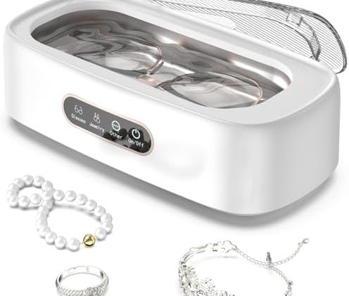 Ultrasonic Jewelry Cleaner, 47KHz Portable Professional Ultrasonic Cleaner for Cleaning Jewelry Eyeglass Ring Brace Watches Shaver Head Dentures, 304 Stainless Steel Tank