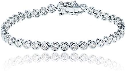 DECADENCE 14K Gold Plated Solid 925 Sterling Silver 2mm Round Cut Bezel Set Cubic Zirconia 7″ Tennis Bracelet For Women