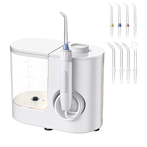 Zao’s Selection New Countertop Water Flosser for Family Use, 30-130 PSI Stepless Pressure Regulation,1000ml, 8 Tips, Isolated Tip Storage, Oral Irrigator, Water Picks for Teeth Cleaning
