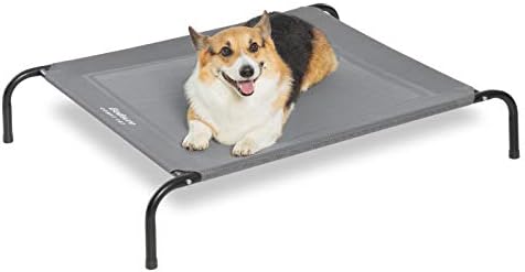 Bedsure Medium Elevated Cooling Outdoor Dog Bed – Raised Cots for Medium Dogs, Portable Indoor & Outdoor Pet Hammock Bed with Skid-Resistant Feet, Frame with Breathable Mesh, Grey, 43 inches