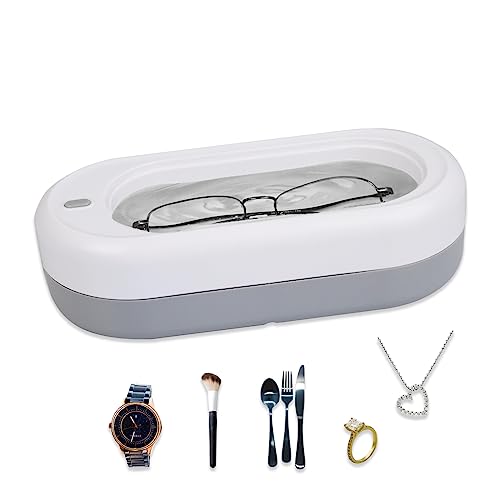 ZIHHO Ultrasonic Jewelry Cleaner, White 48KHz Portable Professional Cleaning Machine for Cleaning Gold Silver Jewelry Rings Watches Glasses Toothbrush Makeup Brush Necklaces Razors Cutlery(450ml)