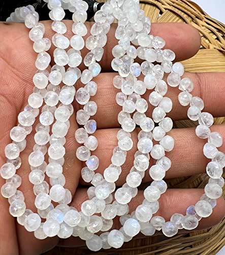 Rainbow Moonstone Natural White Rainbow Moonstone Faceted Fancy Onion Shape Faceted Beads, Size-4-5mm 9 inches Strand
