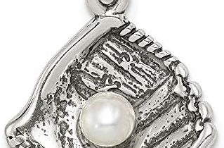 925 Sterling Silver Solid Textured Polished Baseball Glove With Syn. Freshwater Cultured Pearl Charm Pendant Necklace Measures 13x13mm Wide Jewelry Gifts for Women