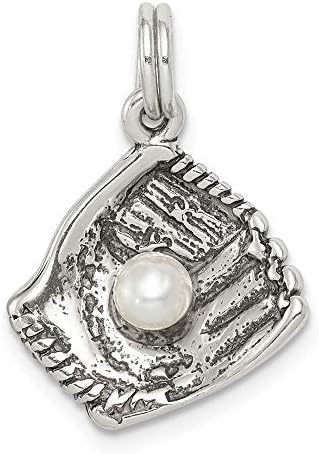 925 Sterling Silver Solid Textured Polished Baseball Glove With Syn. Freshwater Cultured Pearl Charm Pendant Necklace Measures 13x13mm Wide Jewelry Gifts for Women