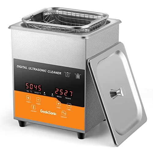 Ultrasonic Cleaner 2L with Heater and Timer, Ultrasonic Parts Cleaner with 40kHz SUS 304 Stainless Steel, 1/2 gal Ultrasonic Cleaning Machine with Digital Control for Jewelry Watch Glasses Diamond