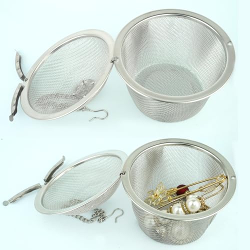 5 Pcs Ultrasonic Cleaner Baskets, 304 Stainless Steel Ultrasonic Jewelry Cleaner Baskets Jewelry Steam Cleaner Basket with Lock and Hook for Cleaning Jewelry and Small Parts 1.8 Inch, 2 Inch, 2.6 Inch