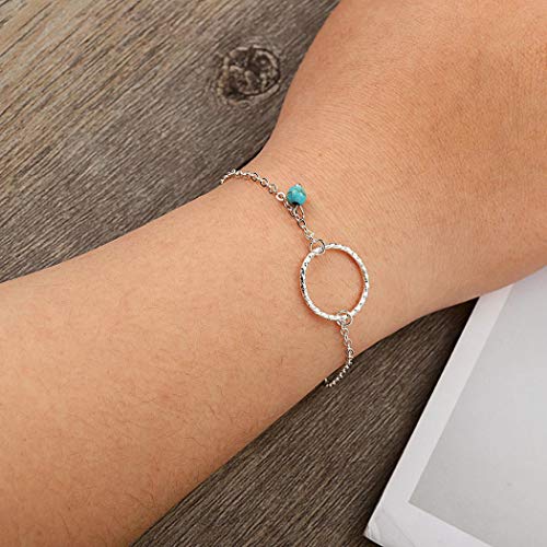 Adflyco Boho Turquoise Bracelets Circle Bracelet Hand Chain Jewelry Adjustable for Women and Girls (Silver)