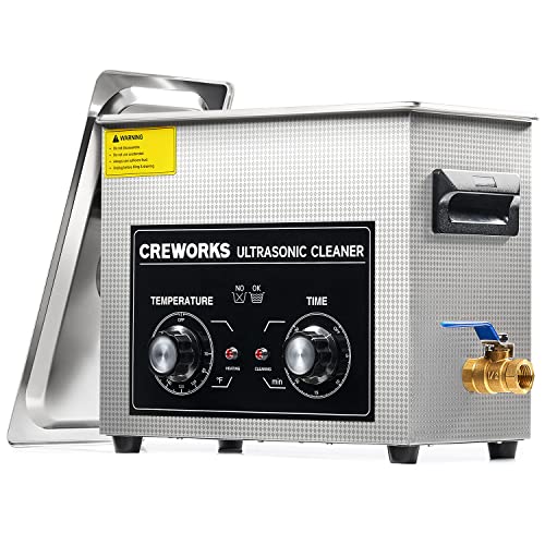 CREWORKS 6.5L Ultrasonic Cleaner with Knob, 1.7 gal 120W Professional Industrial Auto Cleaning Machine for Tools Watch Glasses Retainer Denture Parts, 40kHz Digital Heated Sonic Cavitation Cleaner