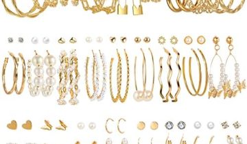 51 Pairs Gold Hoop Earrings Set for Women, Pearl Dangle Earrings Pack, Chunky Hoops Earrings Sets for Multiple Piercing