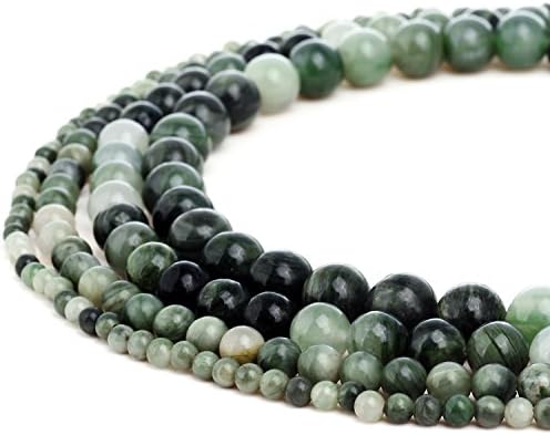 RUBYCA Natural Green Line Jasper Gemstone Round Loose Beads for DIY Jewelry Making 1 Strand – 8mm