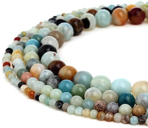 RUBYCA Natural Multi Color Amazonite Gemstone Round Loose Beads for Jewelry Making 1 Strand – 8mm