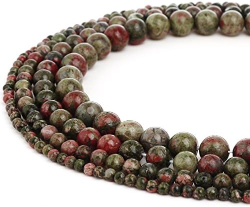 RUBYCA Natural Unakite Jasper/Epidote Gemstone Round Loose Beads Jewelry Making 1 Strand – 8mm