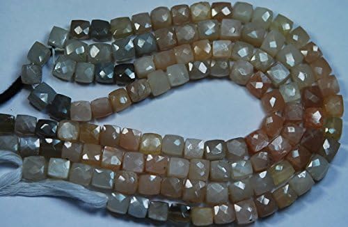 13 inch natural beads strand of 7-8mm faceted cube multi moonstone gemstone briolletes beads for DIY jewelry – necklace, bracelet, earring, ring.