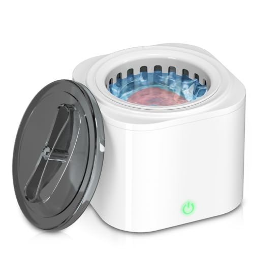 Kaitse Ultrasonic Cleaner Retainer Denture: 25W Portable Ultra Sonic Dental Cleaning Machine for Home or Travel for Toothbrush Mouth Guard Aligner Invisalign Jewelry Ring(WHITE)