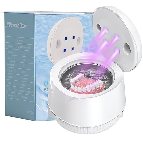 Rescare Ultrasonic U-V Cleaner for Denture,Retainer,Whitening Trays, Mouth Guard, Aligner, Toothbrush Head with 45Khz, 5 Min/10 Min Dual Cleaning Functions for all Dental Appliances…