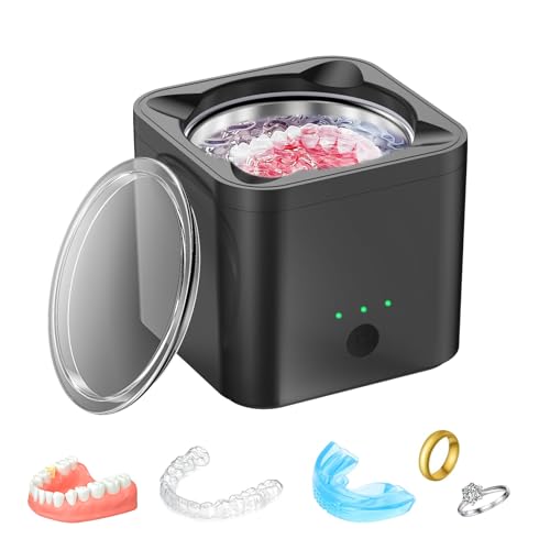 Ultrasonic Cleaner for Dental Retainer Denture: Gosemai 24W 45KHz Portable Ultrasonic Cleaner Machine for Jewelry, Mouth Guard, Denture, Toothbrush Head, Diamonds, Rings, Shaver Head(190ML)