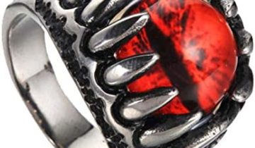 Men’s Stainless Steel Retro Silver Black Gothic Dragon Claw Devil Evil Eyeball Biker Ring