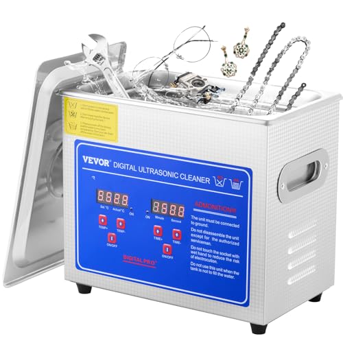 Professional Ultrasonic Cleaner, Easy to Use with Digital Timer & Heater, Stainless Steel Industrial Machine for Parts, 110V, FCC/CE/RoHS Certified (3L)