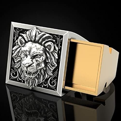 Men’s stainless steel Lion Ring Roaring Lion Head Vintage Carved Band Ring, Personalized Design with Mini Hidden Storage Box Rap Hip Hop Party Pulling Jewelry for Men’s Unique Gift size 7-12