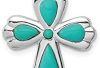 925 Sterling Silver Flat back Polished Simulated Turquoise Religious Faith Cross Pendant Necklace Jewelry Gifts for Women
