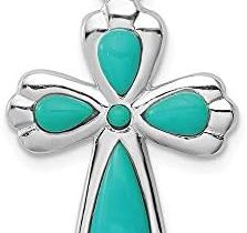 925 Sterling Silver Flat back Polished Simulated Turquoise Religious Faith Cross Pendant Necklace Jewelry Gifts for Women