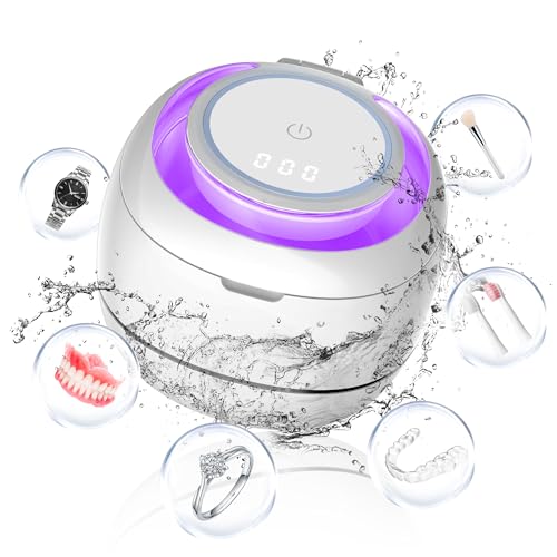 Ultrasonic Retainer Cleaner Machine for Dentures, Jewelry, Mouth Guard Cleaner, Night Guard Cleaner, 30W Ultrasonic Cleaner Retainer, 43kHz Sonic Cleaning Machine for Aligner, Dental Appliance Silver