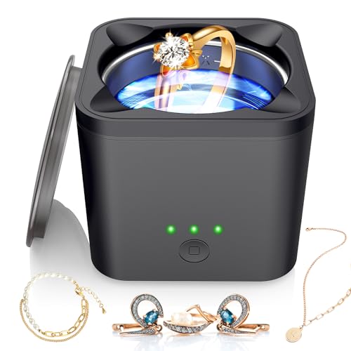 Ultrasonic Jewelry Cleaner,Ultrasonic Cleaner Machine for Ring, Diamond,Braces,Eearings,Coins,Shaver Head,42kHz-45kHz Portable Sonic Silver Jewelry Cleaner Clean Pod with Multiple Modes-Black