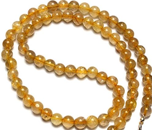 1 Strand Natural Golden Rutile Quartz Smooth 6.5MM Approx. Round Ball Shape Beads Necklace 18 Inches